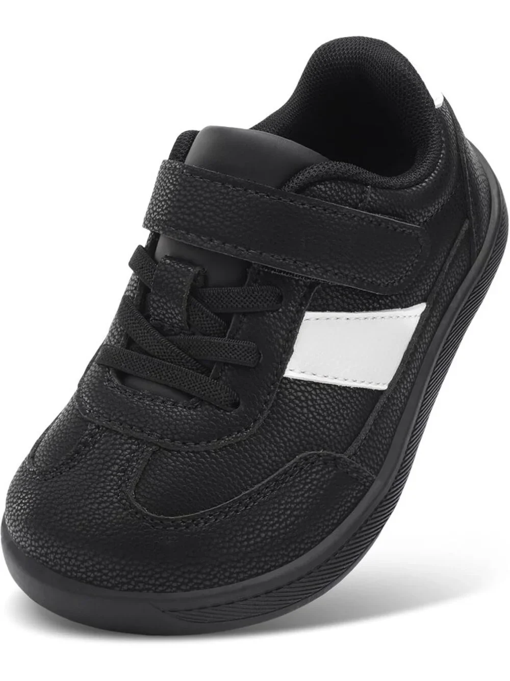 Toddler Black Faux Leather Boys Girls Wide Toe Zero Drop Barefoot Shoes Sneakers